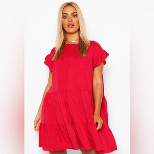 Red Boohoo smock dress US 18
